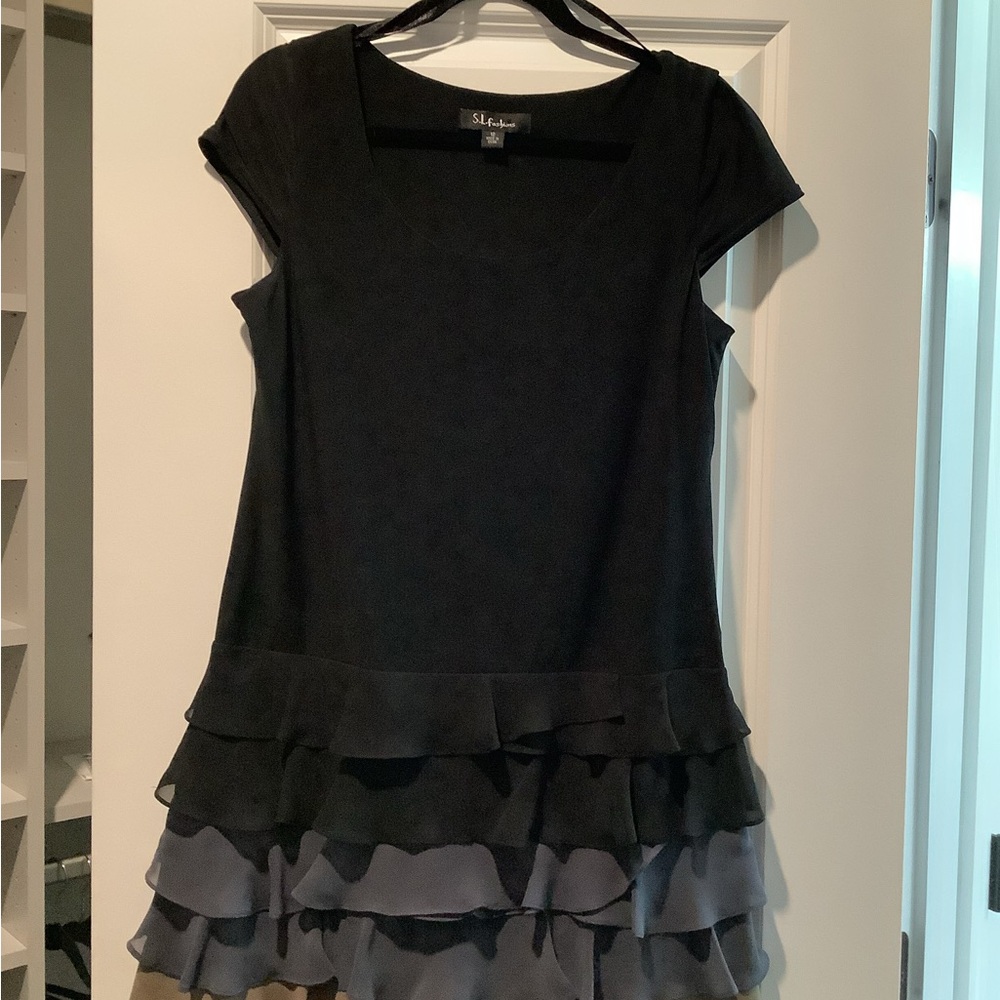 S.L. Fashions Elegant Black ruffled Dress